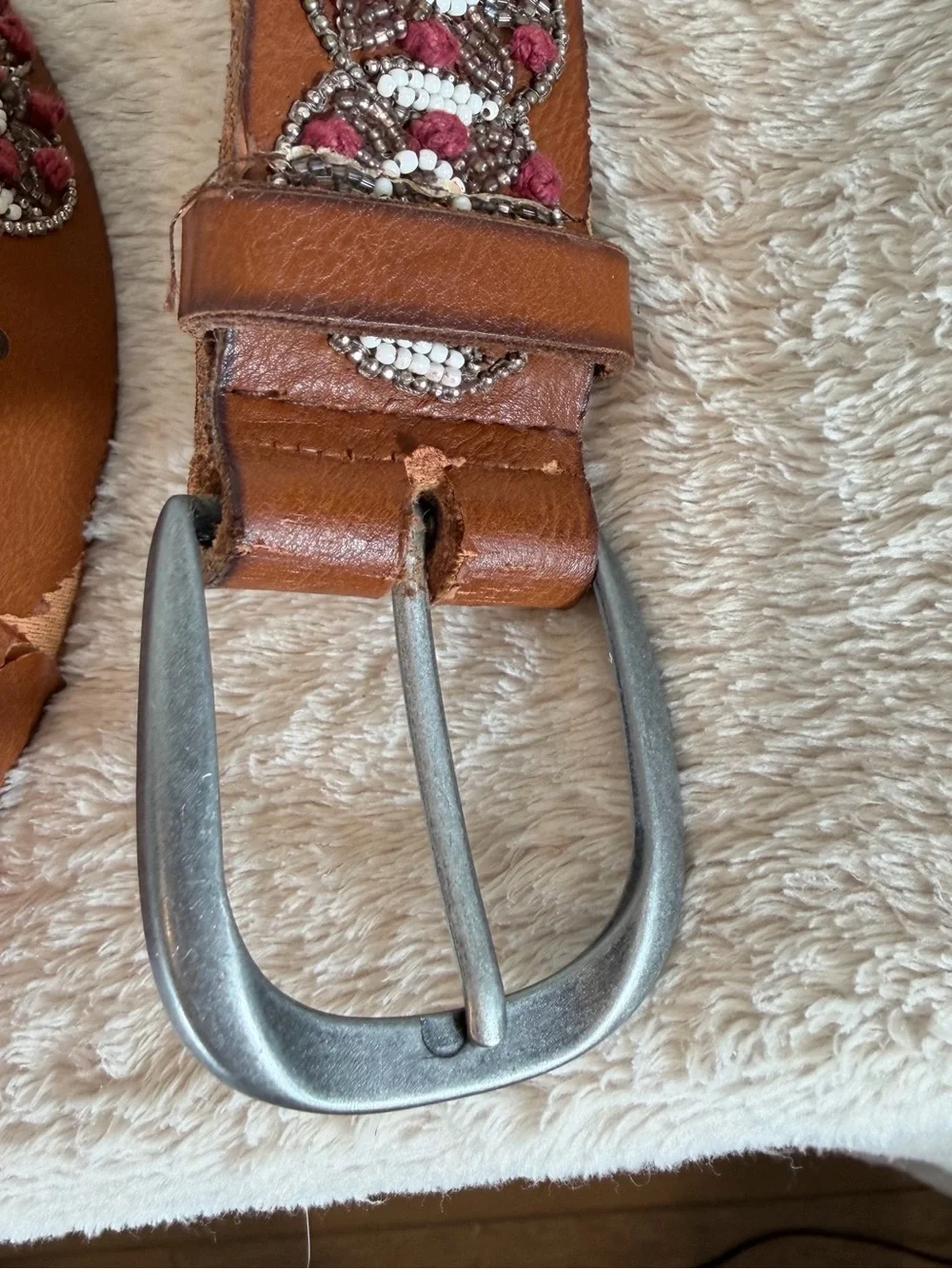 Brown Leather Beaded Belt - Women's Accessory Length 38”